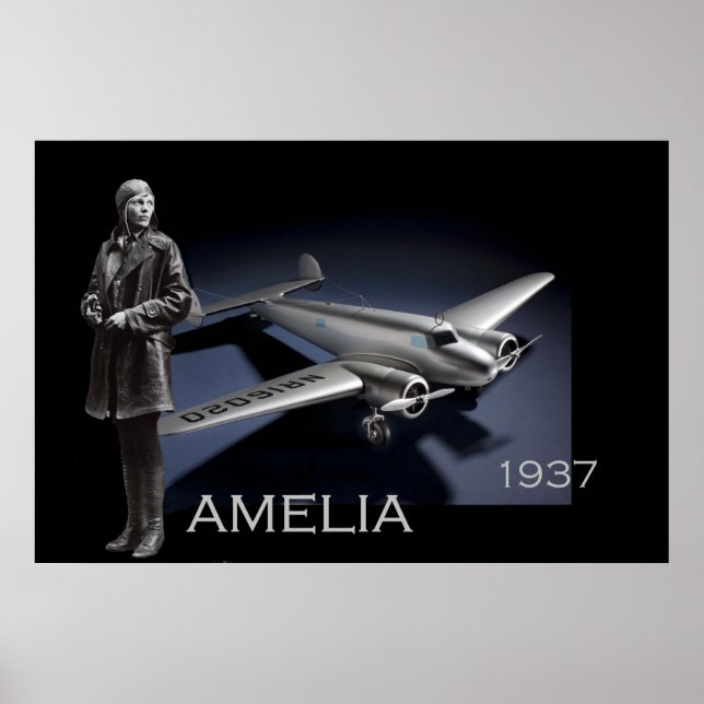 Póster Amelia Earhart y su avión Lockheed Electra (Frente)