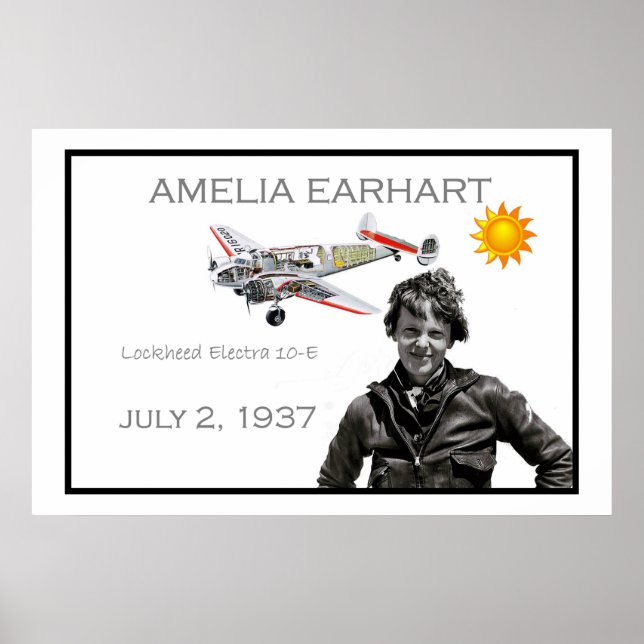 Póster Amelia Earhart y su avión Lockheed Electra (Frente)