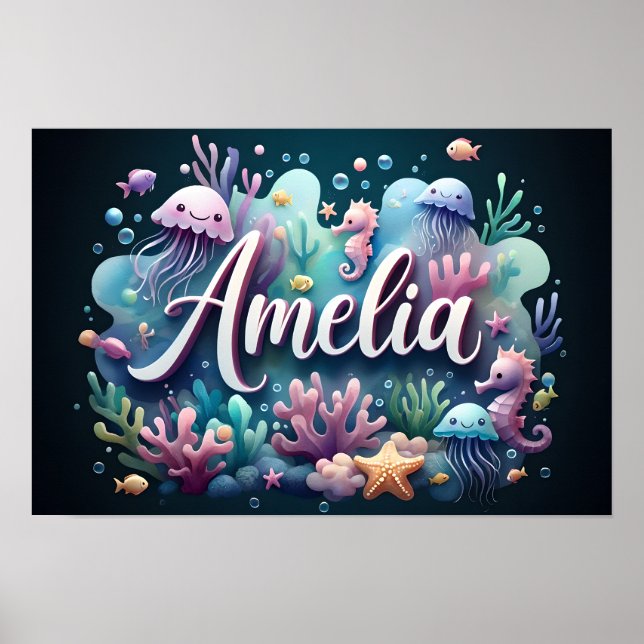 Póster Amelia Ocean Nursery animales submarinos (Frente)