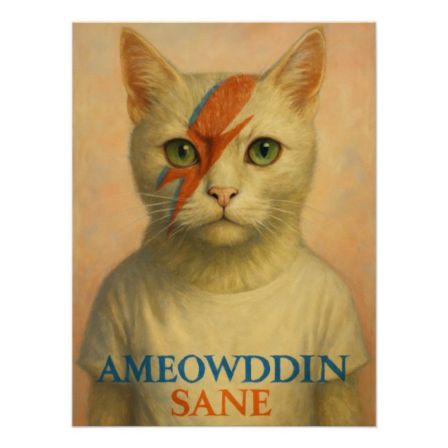 Póster Ameowddin Sane - David Bowie Aladdin Sane Cat (Anverso)