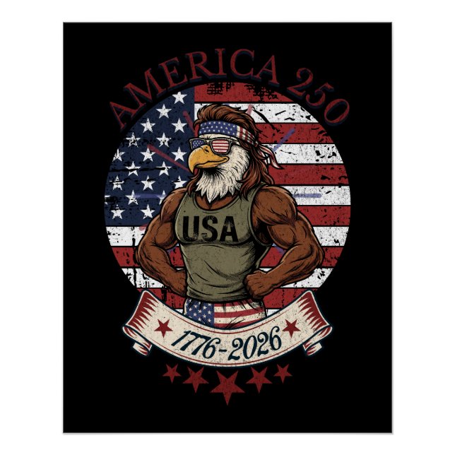 Póster America 250 Fun Patriotic Eagle 4th of July Art (Anverso)