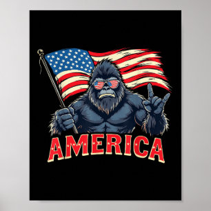 Póster America Bigfoot Sasquatch Julio 4 Rock De Bandera