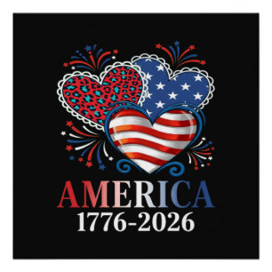 Póster América corazones 1776-2026 patriota