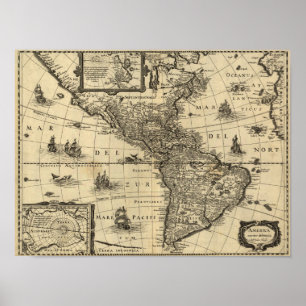 Póster América del Norte y del Sur - Mapa Panorámico