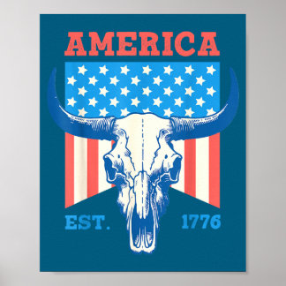 Póster América es bandera de cráneo de toro vintage 1776