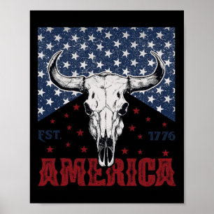 Póster America Est 1776 Cow Skull Funny 4 De Julio