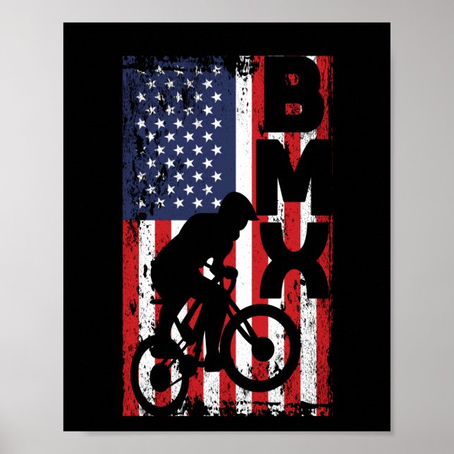 Póster America flag BMX race extreme sports bike (Frente)