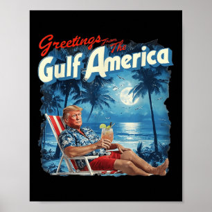 Póster América Golfo Trump 2024 Retro Beach Estados Unido