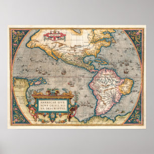 Póster America Map Ortelius Theatrum 1570 Poster
