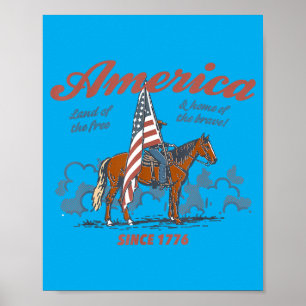 Póster América Tierra del Caballo Occidental 4 de Julio