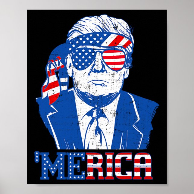 Póster América Trump Feliz 4 de Julio Trump Bandera Ameri (Frente)