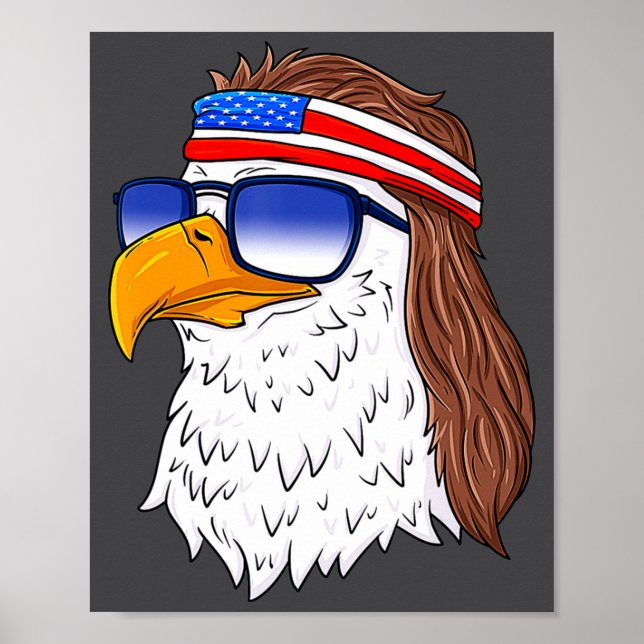 Póster American Bald Eagle Mullet 4th Of July Funny Usa  (Frente)