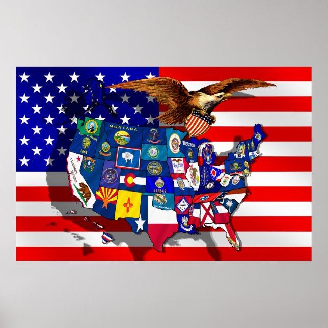 Póster American Eagle USA bandera de Estados Unidos mapa  (Frente)