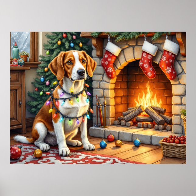 Póster American English Foxhound Christmas Lights  (Frente)