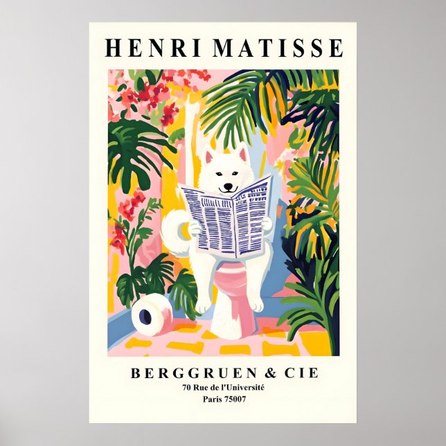 Póster American Eskimo Dog on Toilet Funny Bathroom Print (Frente)