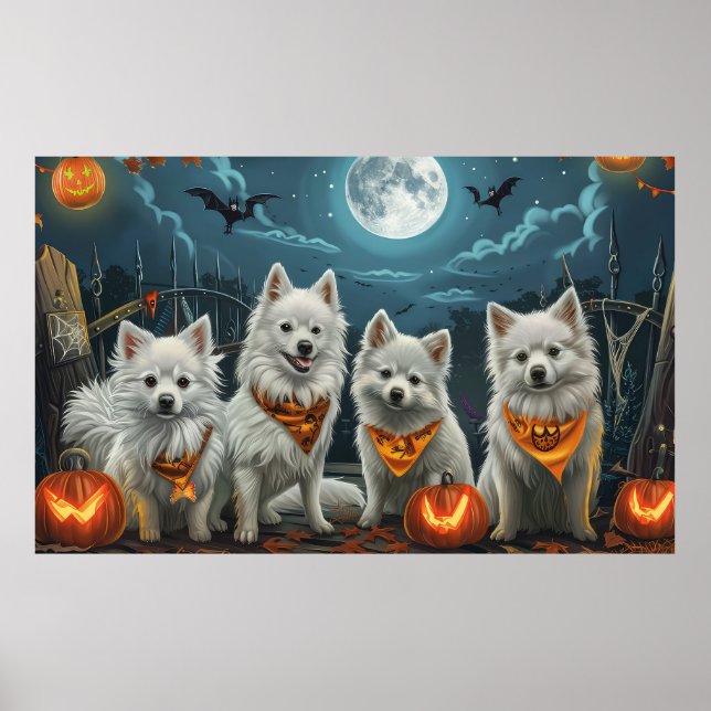 Póster American Eskimo Halloween Espeluznante  (Frente)
