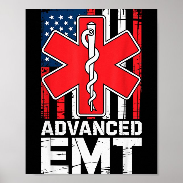 Póster American Flag Advanced Emt Aemt Medical Technician (Frente)