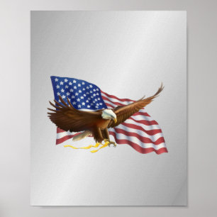 Póster American Flag and Eagle Silver