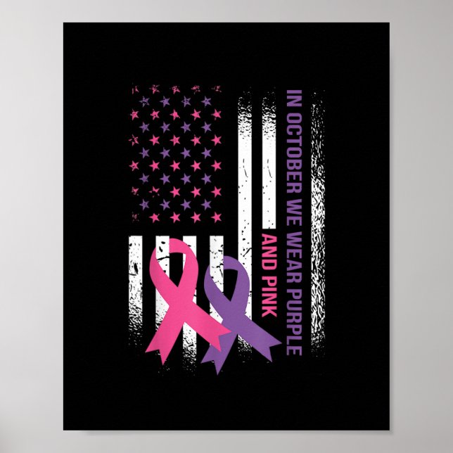 Póster American Flag Breast Cancer and Domestic Violence (Frente)
