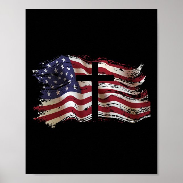 Póster American Flag Cross For Patriotic Usa Christians G (Frente)
