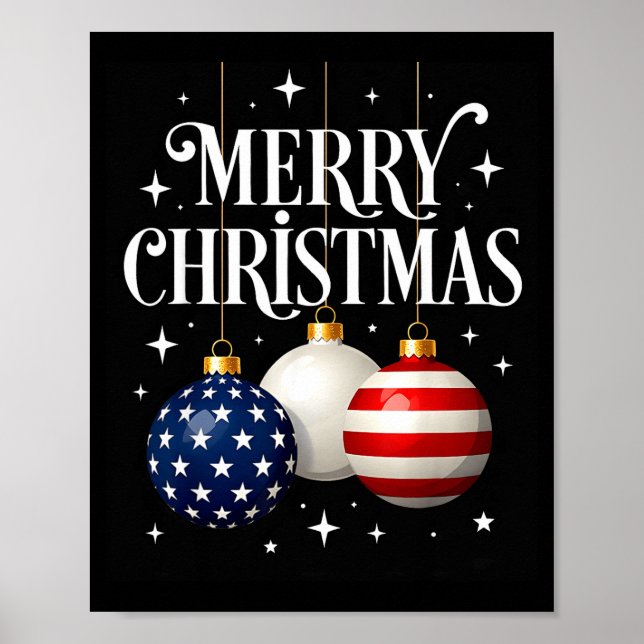 Póster American Flag Merry Christmas Tree Baubles Us Patr (Frente)