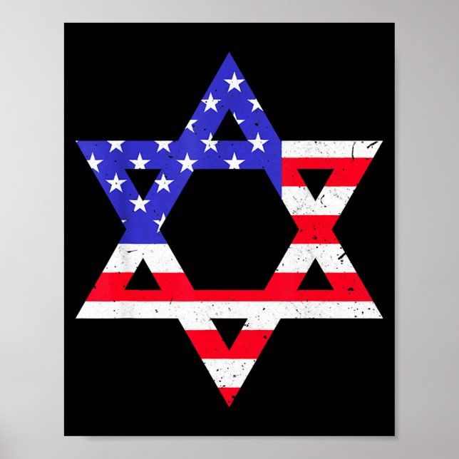 Póster American Flag Star Of David Jewish Hanukkah T Shir (Frente)