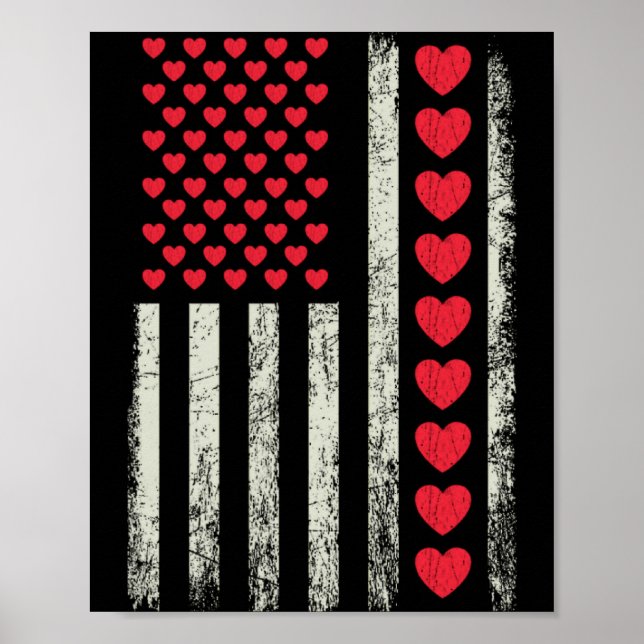 Póster American Flag With Hearts Valentine S Day  (Frente)