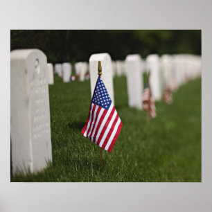 Póster American flags on tombs of American Veterans on