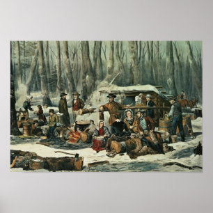 Póster American Forest Scene - Maple Sugaring, 1856