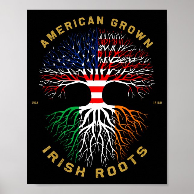 Póster American Grown With Irish Roots Tree Usa Ireland F (Frente)