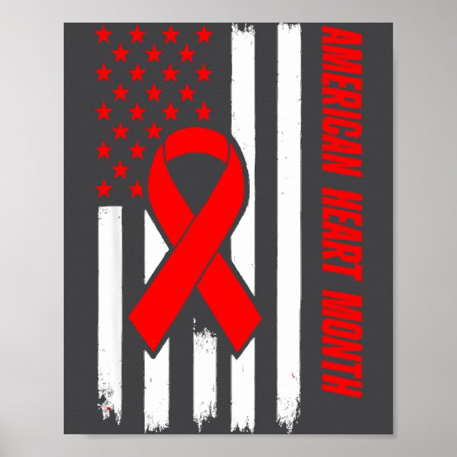 Póster American Heart Disease Awareness Month Ribbon Red  (Frente)
