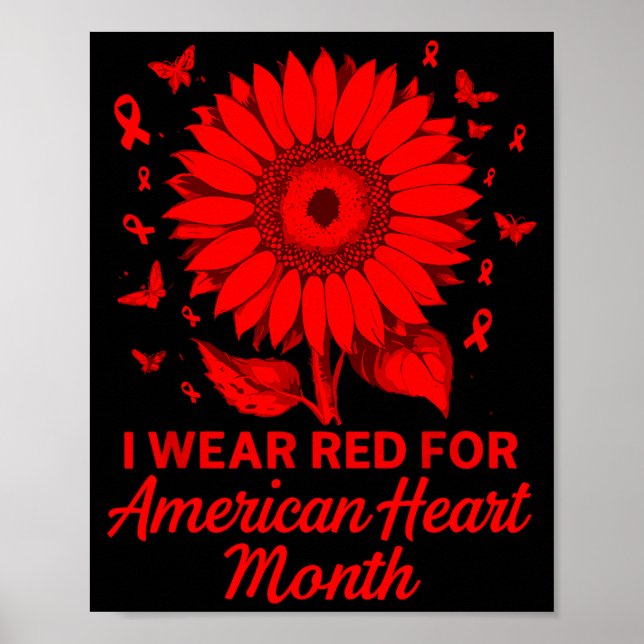Póster American Heart Disease Awareness Month Ribbon Red  (Frente)