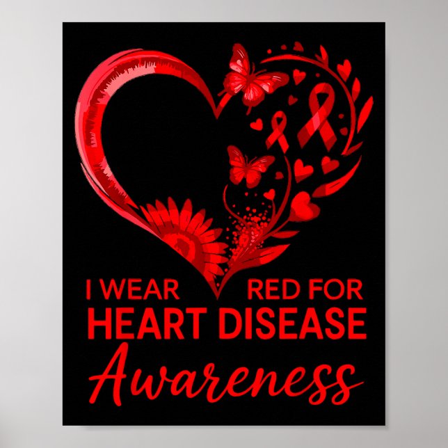 Póster American Heart Disease Awareness Month Ribbon Red  (Frente)