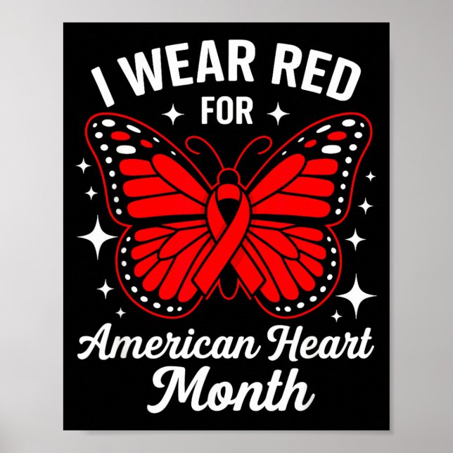Póster American Heart Disease Awareness Month Ribbon Red  (Frente)
