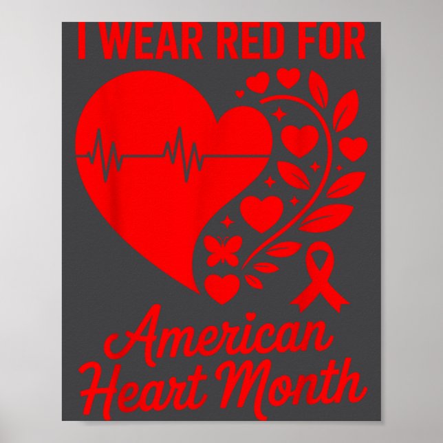 Póster American Heart Disease Awareness Month Ribbon Red  (Frente)