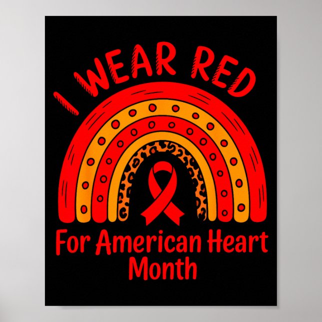 Póster American Heart Disease Awareness Month Ribbon Red  (Frente)