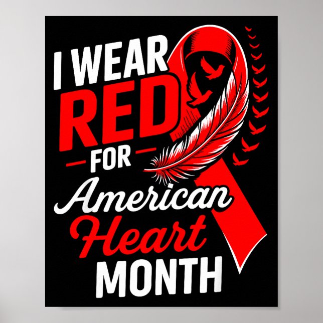 Póster American Heart Disease Awareness Month Ribbon Red  (Frente)