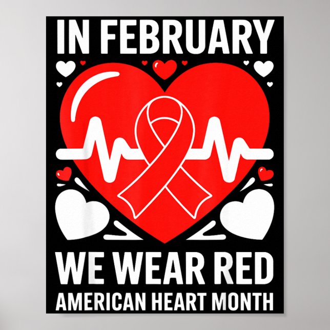 Póster American Heart Disease Awareness Month Ribbon Red  (Frente)