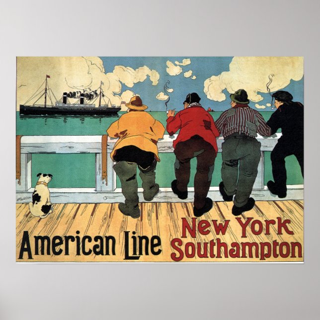 PÓSTER AMERICAN LINE VINTAGE TRAVEL 1900 (Frente)