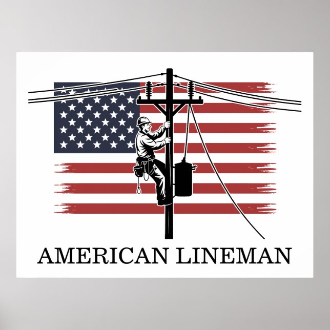 Póster American Lineman Flag – Electrician & Utility Work (Frente)