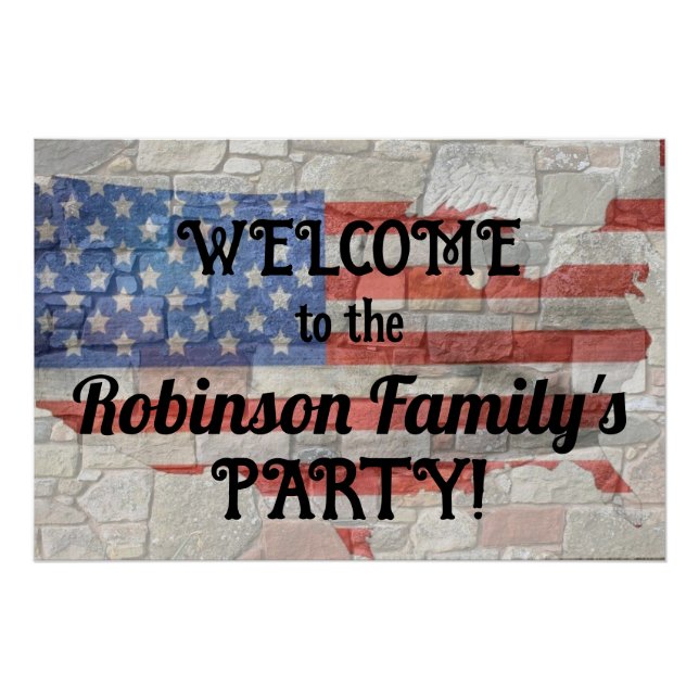 Póster American Patriotic Map Flag Wall Calligraphy Texto (Anverso)