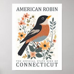 Póster American Robin Bird of Connecticut USA Travel