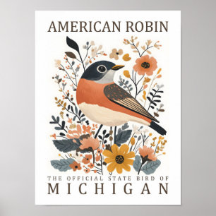 Póster American Robin Bird of Michigan USA Travel