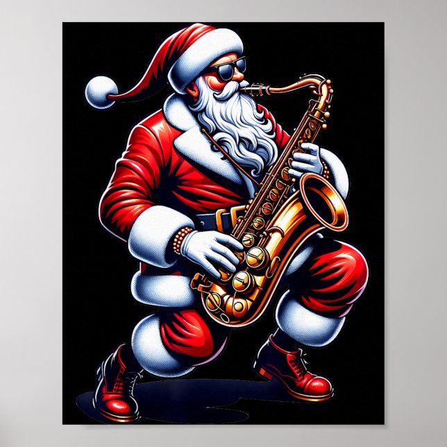 Póster American Santa Playing Saxophone Xmas Jazz Christm (Frente)