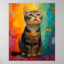 Póster American Shorthair Cat with Abstract Colors