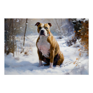 Póster American Staffordshire Deja que nieve Navidad 