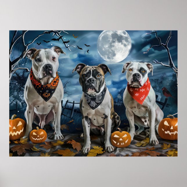 Póster American Staffordshire Halloween Spooky (Frente)