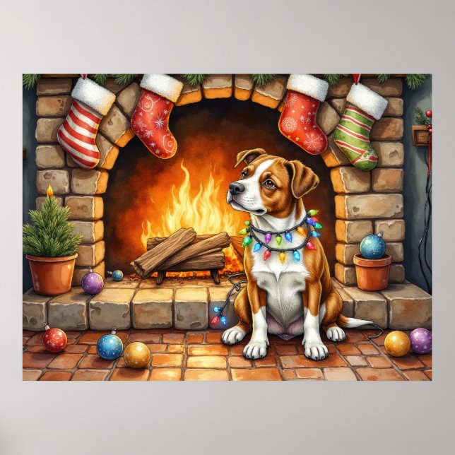 Póster American Staffordshire Terrier Christmas Lights (Frente)