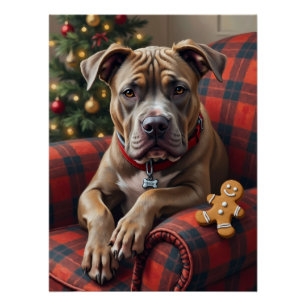 Póster American Staffordshire Terrier Navidad Acogedora