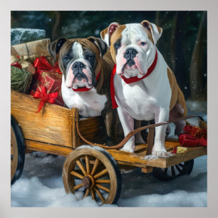 Póster American Staffordshire Trineo Nevado Navidad 